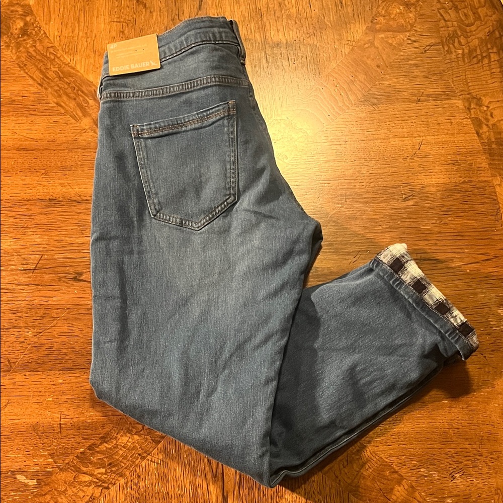 NWT size 4 petite Eddie Bauer Boyfriend Flannel Lined Straight Leg Jeans